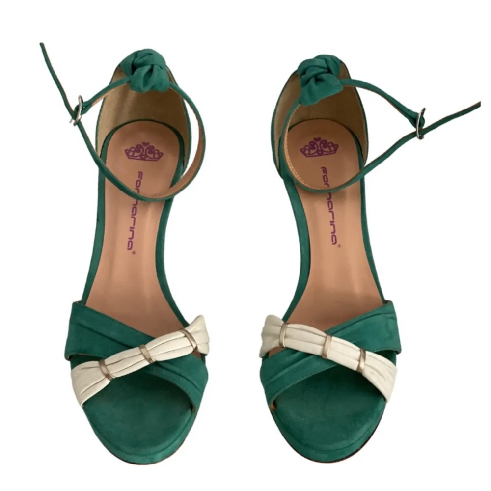 Green and Cream Women's Sandals